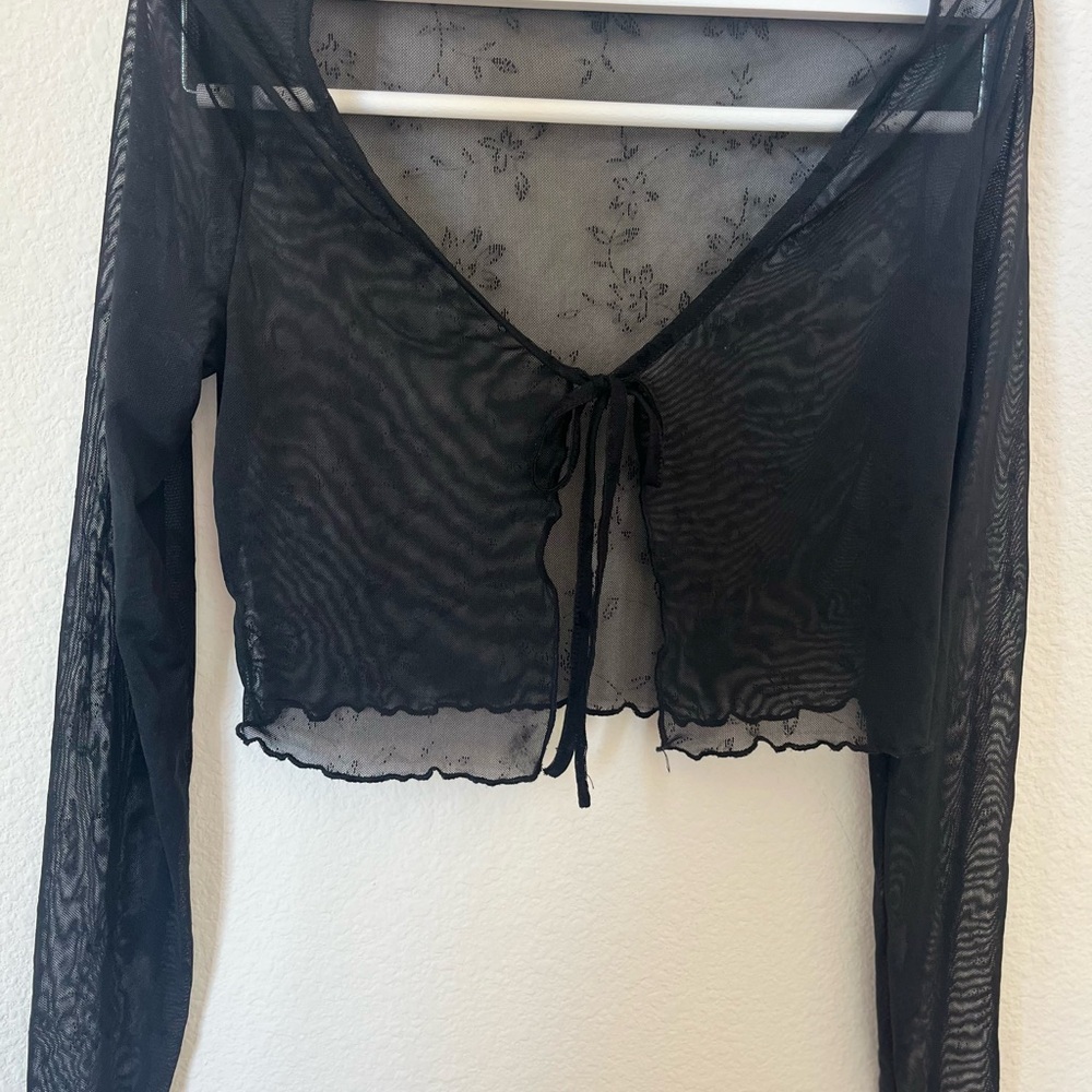 Black Sheer Long Sleeve Top
